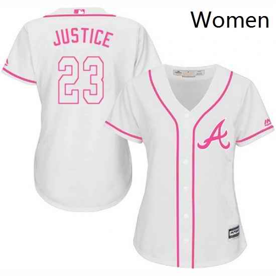 Womens Majestic Atlanta Braves 23 David Justice Authentic White Fashion Cool Base MLB Jersey